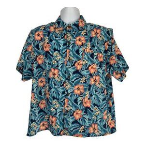 Caribbean Joe Mens Hawaiian Shirt Size L Tropical Print Button Up Short Sleeve